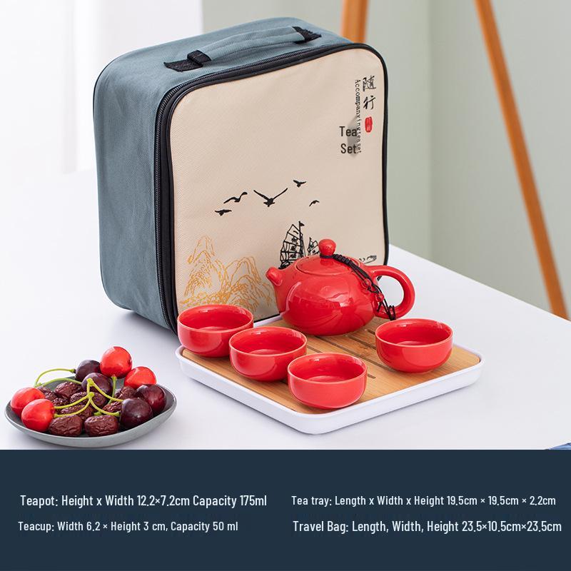 Portable Ceramic Tea Set with Tray - Custom Engraved Anniversary Gift