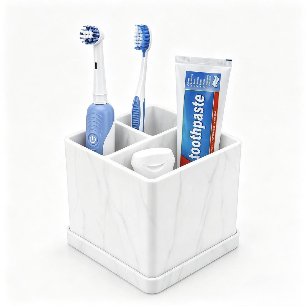 Silicone Bathroom Tray for Toothbrushes & Makeup Storage