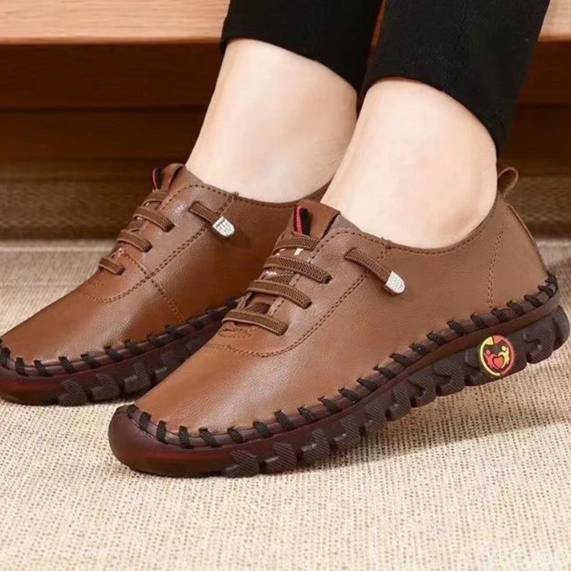 Fashion Flat Bottomed Women's Shoes Hand Sewn Oversized Spring Casual Sports Shoes Wedge Heels Women's Vulcanized Single Shoes Sneakers