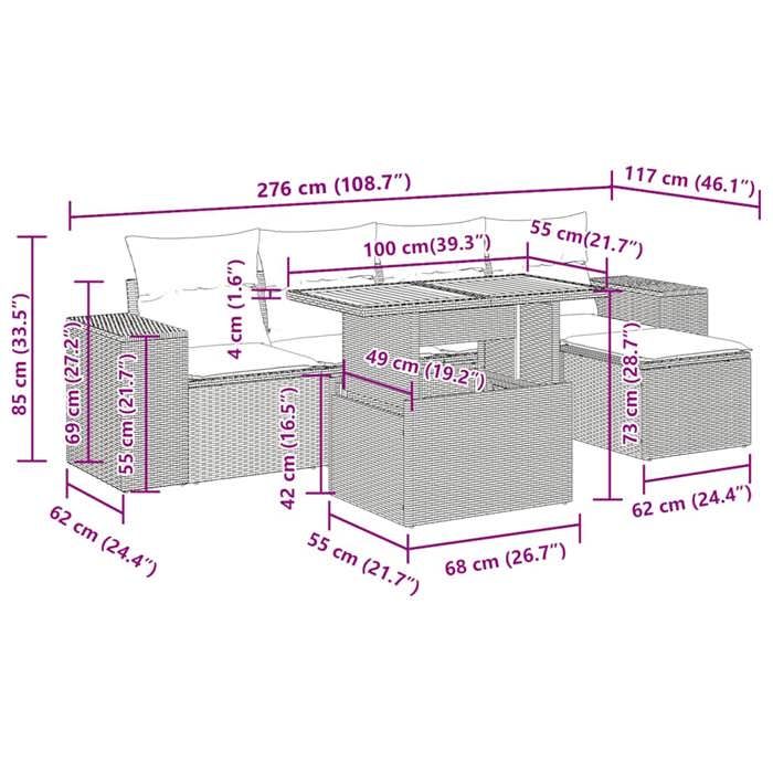 VidaXL Garden Lounge Set with Cushions 6 Pcs Beige Braided Resin 3327363