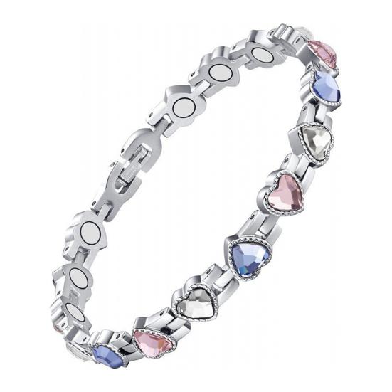 Bracelet Sparkling Cubic Zirconia Heart Shape Women Bracelet Lightweight Magnetic Therapy Bracelet with Secure Clasp