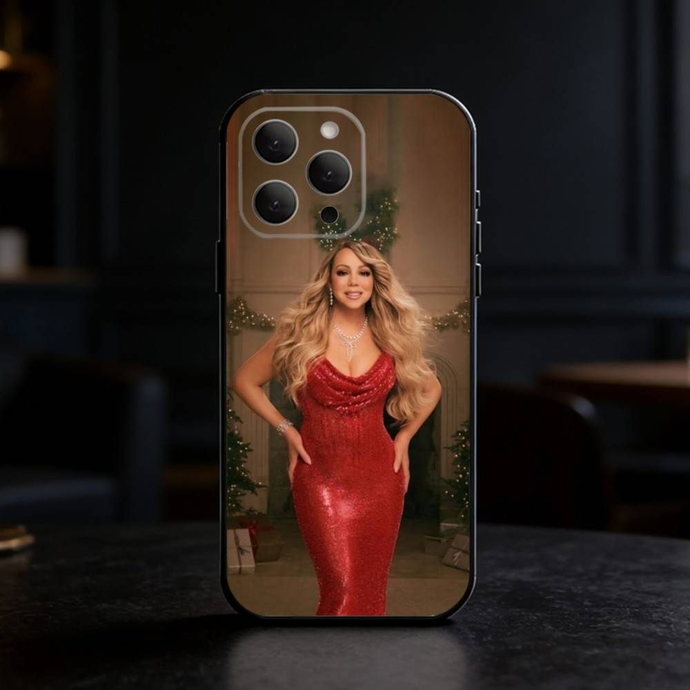 M-Mariah Singer Carey Christmas Phone Case For iPhone 17,16,15,14,13,12,11 Plus,Pro Max,SE4Soft Silicone Black Cover