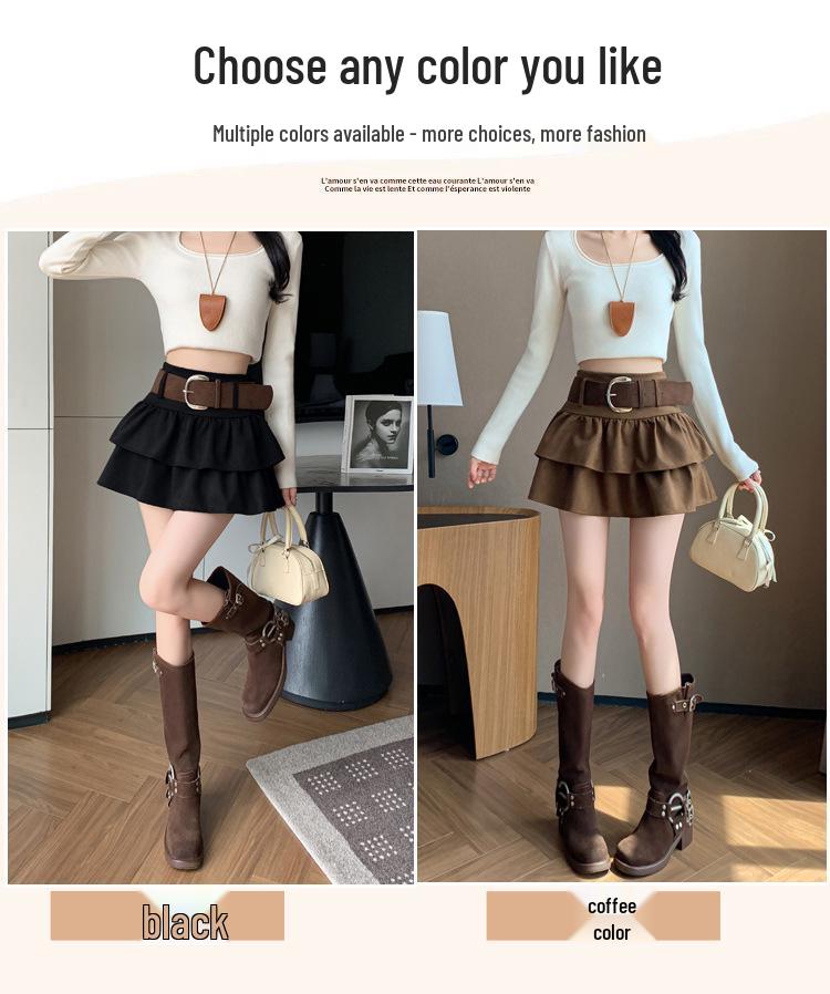 Air Layer Suede Plush High Waist Petite Slimming A-Line Skirt - 2025 Autumn/Winter Collection