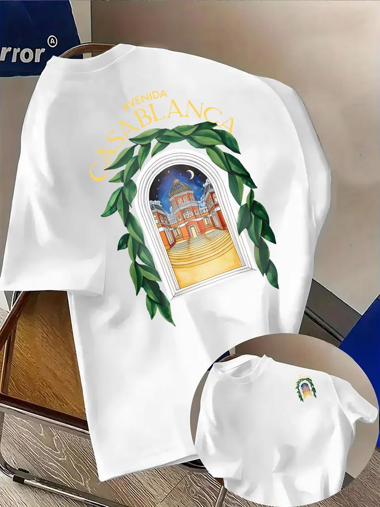 Cs Aesthetic Architectural Graphic Top Casual Round Neck Short Sleeve Tee Summer Neutral Streetwear Cotton Unisexs Tshirt