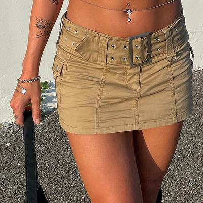 Saia de Cintura Alta e Levanta Bumbum Estilo Rua Europeu e Americano, Nova Saia Curta Estilo Menina Picante Sexy com Cinto Pesado na Cintura