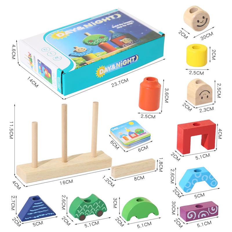 Wooden Blocks Stacked Shape Matching Game Montessori Logical Thinking Training Creative Day/Night Themed Puzzle Games Kids Toys