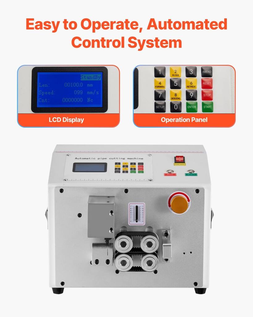Auto Heat-Shrink Tube Cutter, Automatic Pipe Cutting Machine with LCD Display, 1mm-20mm Cutting Diameter, 0.1mm-99999.9mm Cutting Length, Ideal for