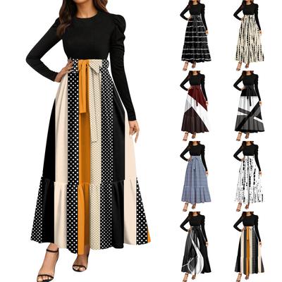 Women's Floral Print High Waist Fashionable And Elegant Dress