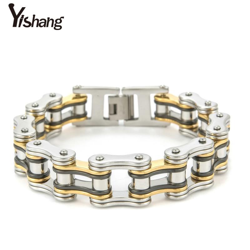 Stainless Steel Cycling Bracelet Men Geometric Design Titanium Plated Biker Wristband With Interlocking Ring Motif