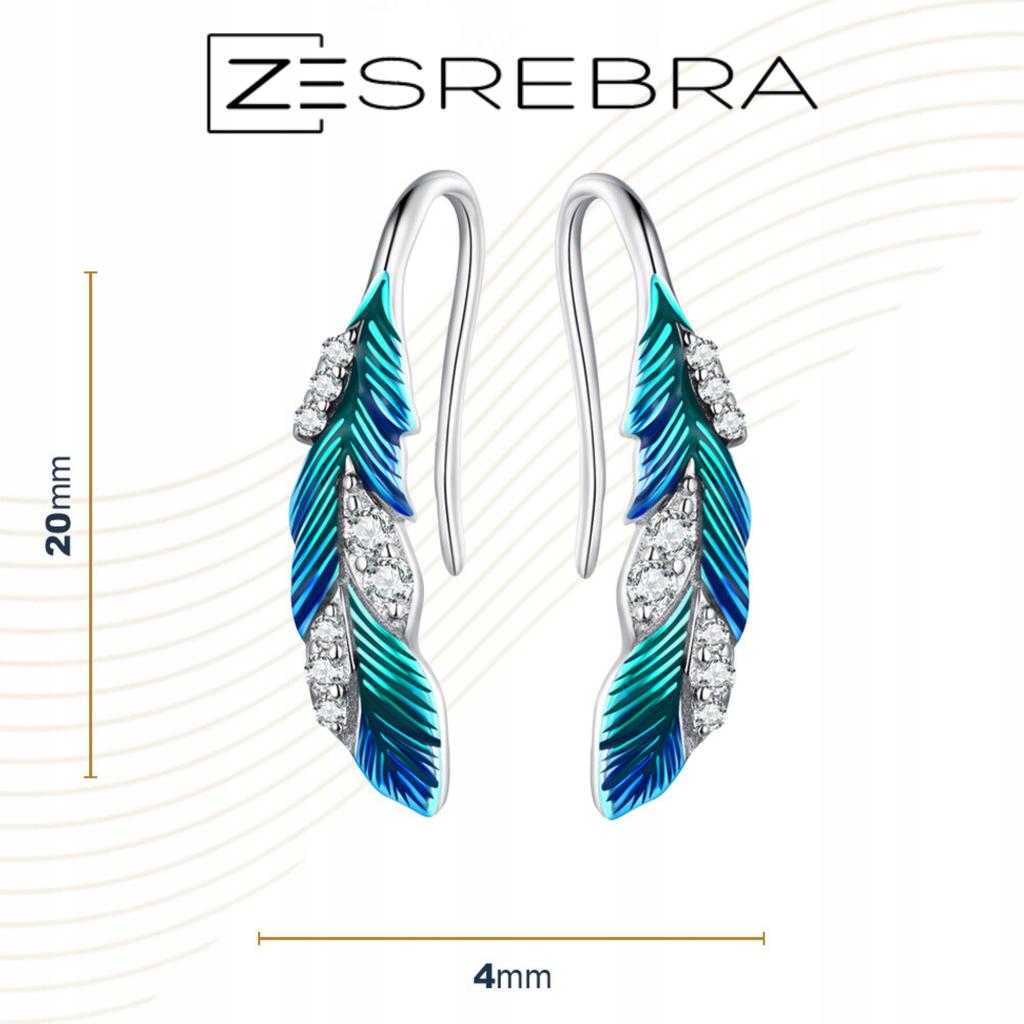 Earrings Colorful Feather S925 Peacock Zircons Feathers Crystals Bird