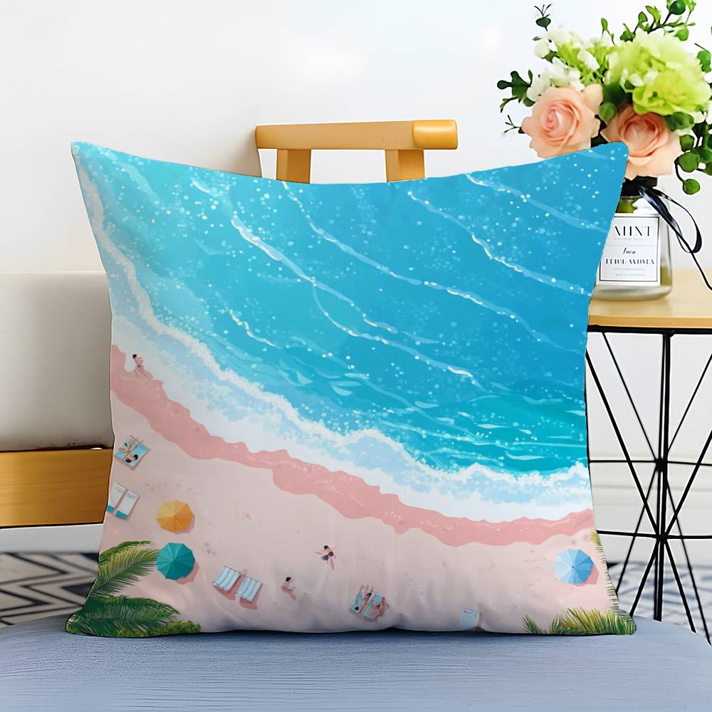 Beach Holiday Beach Style Home Pillow Case Printed Brushed Fleece Pillow Baby Skin-Touch Eco-Friendly Dye-Sublimat