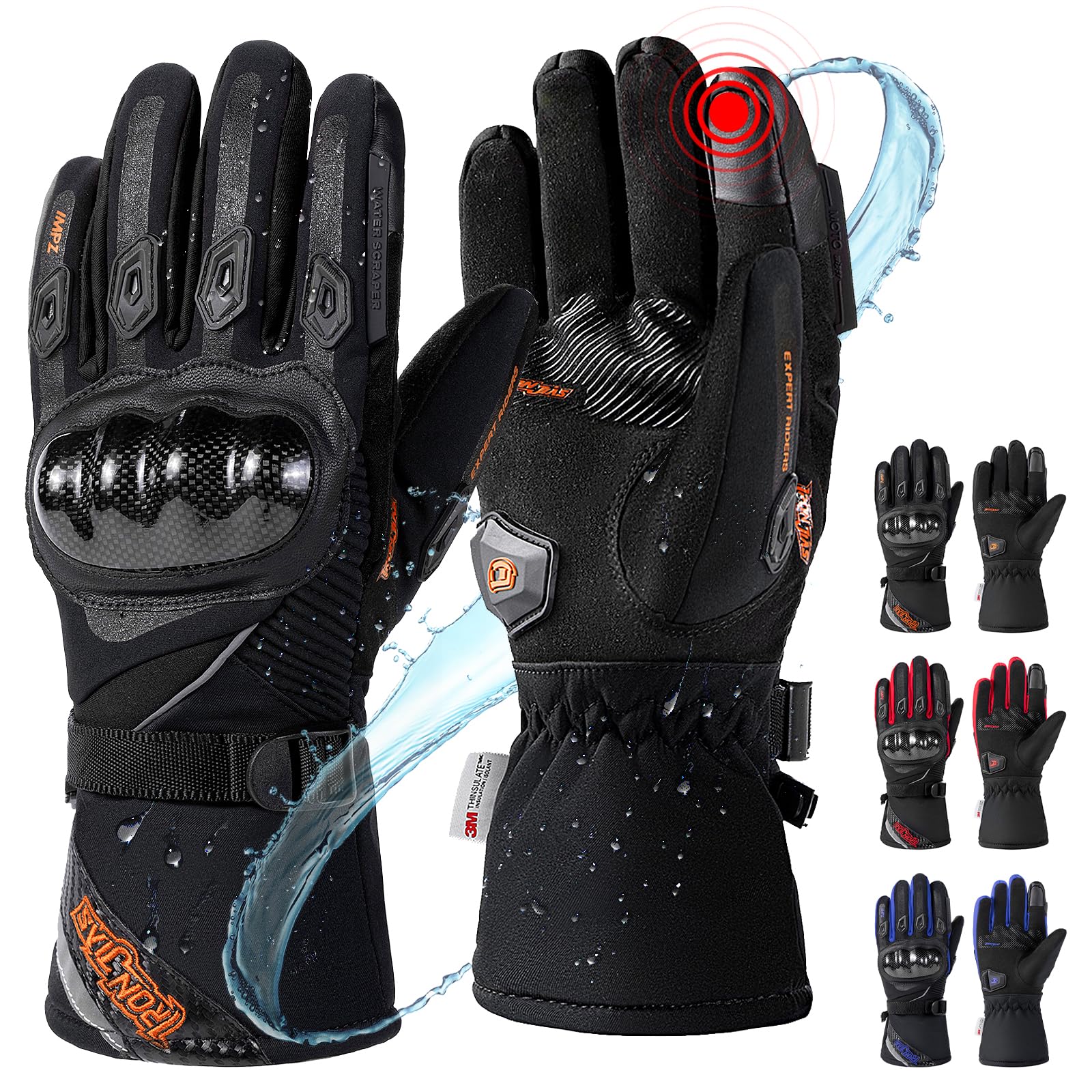 

Motorcycle Cold Touchscreen 3M Thinsulate Carbon Motorcycle Racing Impact Unisex Gloves, Winter, Protection, Waterproof, Compatible, Fiber, Gloves, чёрный