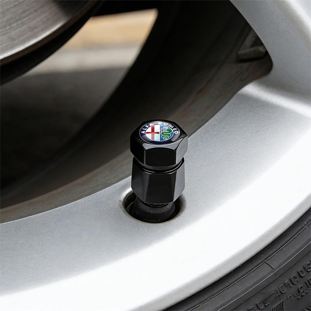 DYSA7 4Pcs Car Wheel Tire Valve Caps Dust Proof Cover Decoration For Alfa Romeo Giulia Giulietta 159 147 156 MiTo Stelvio Accessories