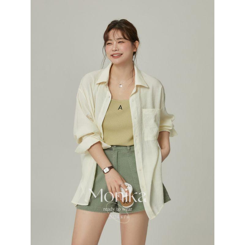 Monica Plus-Size Women s Slimming Shirt for Summer 2026, Sun-Protective Cardigan Shirt, Thin Top for Plus-Size Women Beige XXXL
