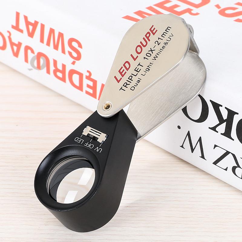 10X-40X Folding Loupe Magnifier Jewelry Magnifying Glass Triplet Lens Optical Glass Illuminated Magnifier with 6 LED 7 UV Lights