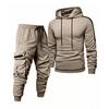 2Pcs/Set Men Tracksuit Hooded Drawstring Long Sleeve Sweatshirt Multi Pocket Sweatpants Set Ribbed Cuffs Jogging Suit