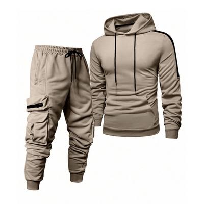 2 szt./zestaw Męski dres z kapturem ze sznurkiem, bluza z długim rękawem, zestaw spodni dresowych z wieloma kieszeniami, prążkowane mankiety, strój do joggingu