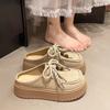 Retro Bag Head Beaded Lace-up Shoes Women's Fashion Thick Sole Heightening Bag Head Half Slippers Women's Spring and Summer 2025 New Models