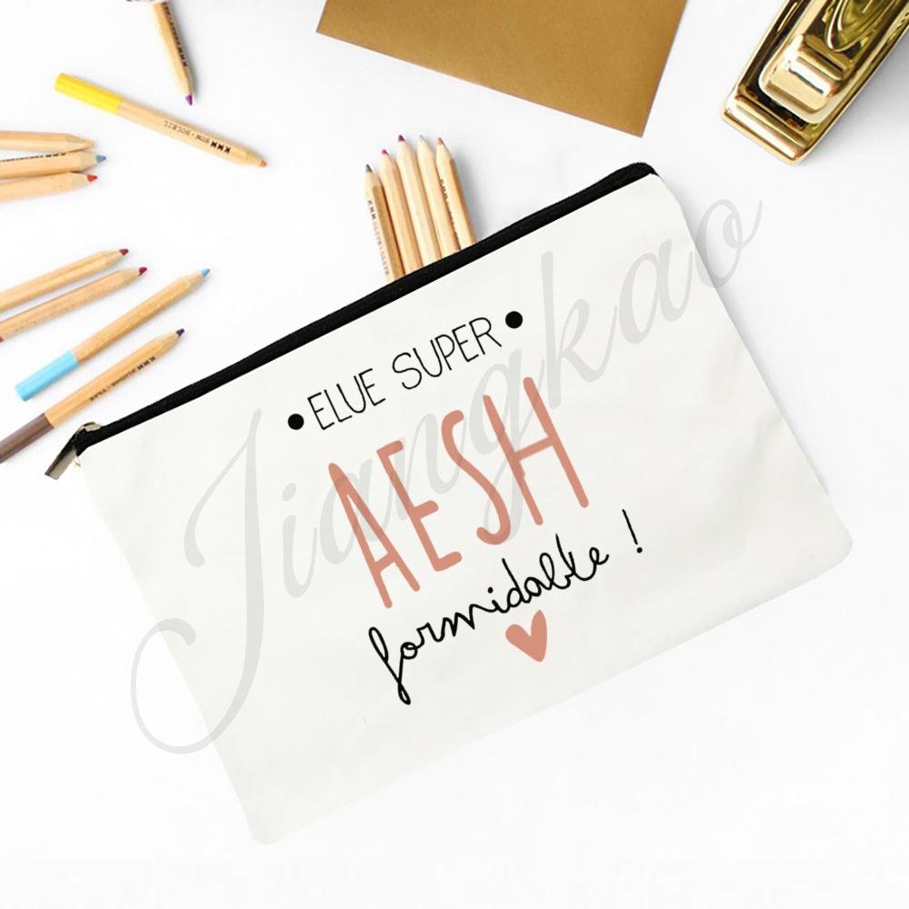 French Print Makeup Bag Women Travel Cosmetic Bag School Pencil Bags Teacher's Day Graduate Gift for Atsem Maitresse Maitre Avs