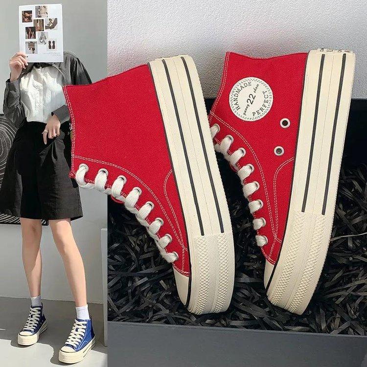 Canvas shoes red casual platform spring high-top small inner height-increasing tide board shoes