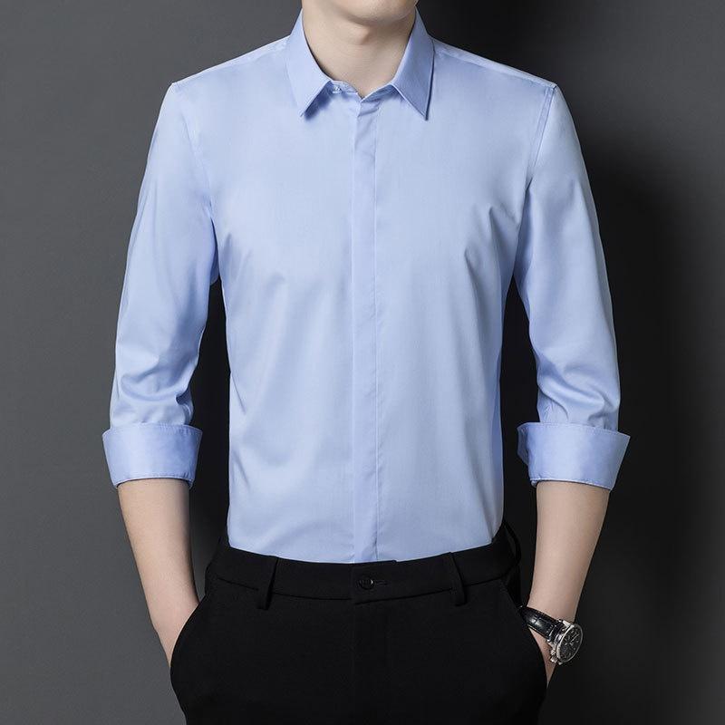Men's Business Shirt Large Size Solid Color Overalls Long Sleeve Shirt