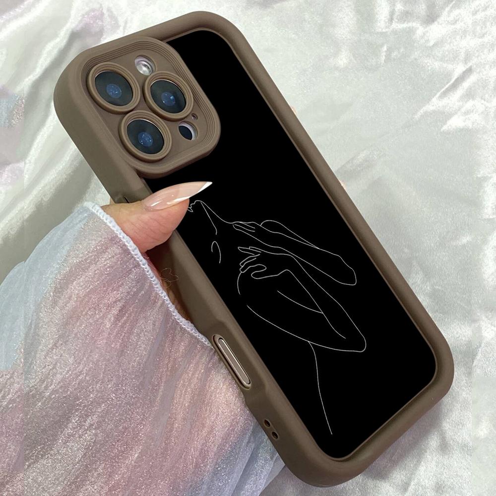 JT84 Black Line Art Drawings for iPhone 17 16 15 Pro Max Samsung S26 S25 S24 Ultra A17 A16 A07 A56 Xiaomi 15T Redmi Note14 Pro Soft 15c TPU Case