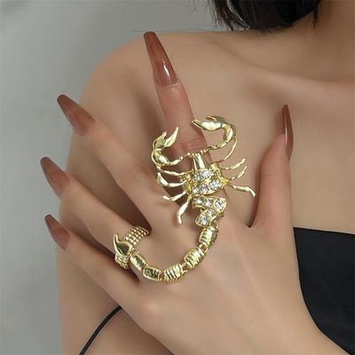 Anillo de escorpión Punk exagerado para mujer, anillo de cadena con dije de circón brillante, regalo de joyas de fiesta para niña
