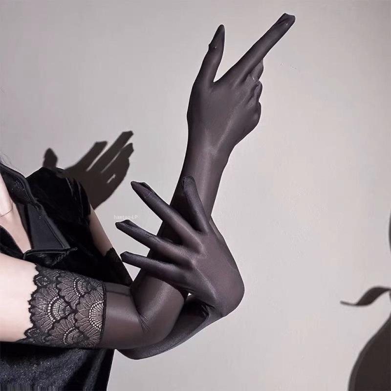 Glossy Hands with Fine Threads, Ultra-thin and Smooth Lace Trim, Finger-separated Glossy Five-finger Gloves, Pure Erotic Hand Sleeves, Props.