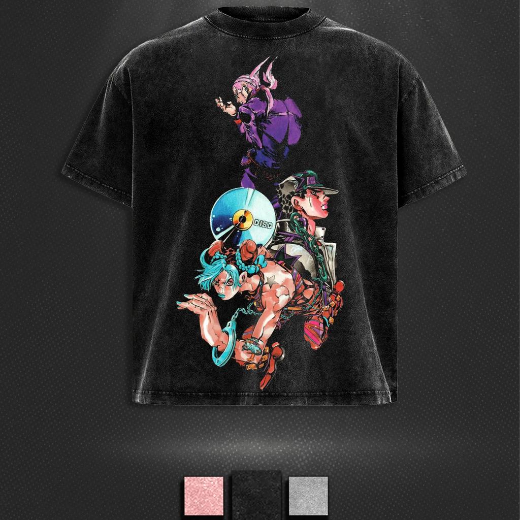 Jolyne Jotaro JoJo's Bizarre Adventure Clothing Men Women Short Sleeve T-shirts Vintage Washed T Shirt Casual Cotton Streetwear