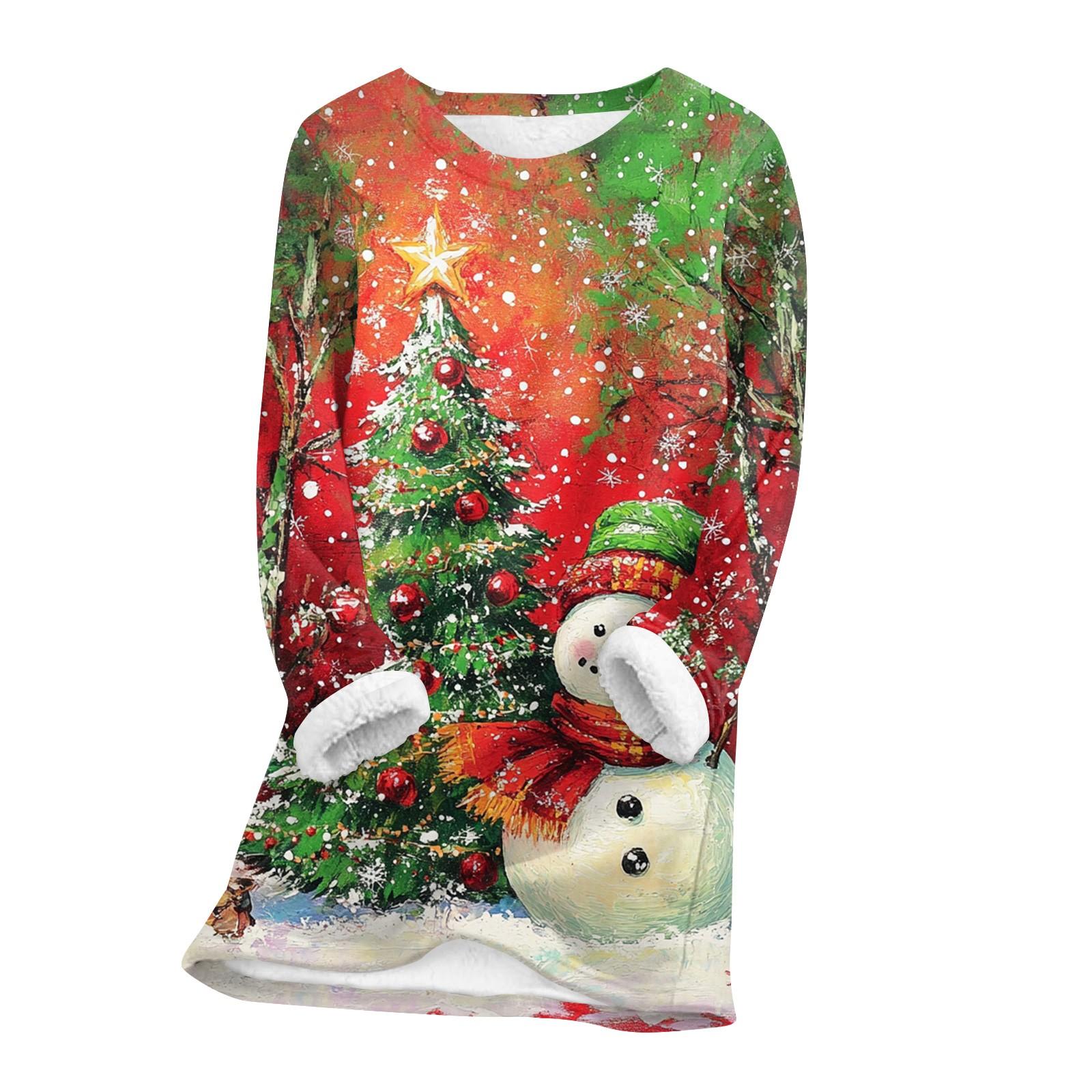 

Женский топ с круглым вырезом и принтом из утолщенного плюша и кашемира, теплый длинный топ XL красный