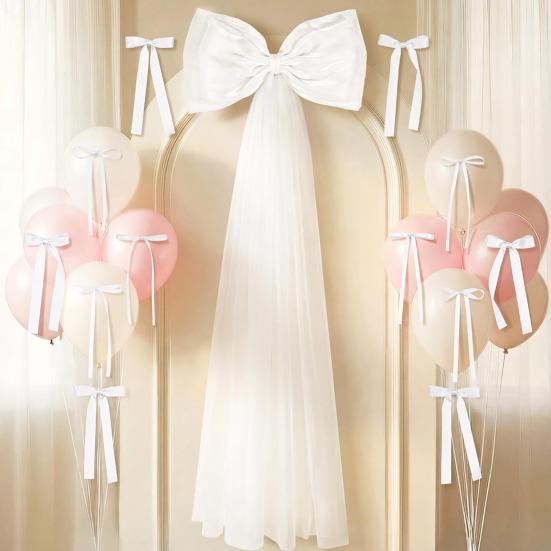 16Pcs/Set Large Bow Kit Giant Pink White Bow with Mini Bows DIY Satin Tulle Bow Wedding Bridal Baby Shower Birthday Party Wall Hanging