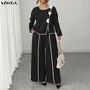 VONDA Two Piece Suit Women Retro Long Sleeve Splicing Blouse and Pants Casual Office Sets