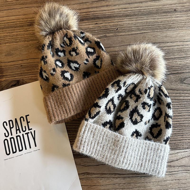 Fashion Leopard Print Pattern Womens Casual Warm Knitted Hat For Winter