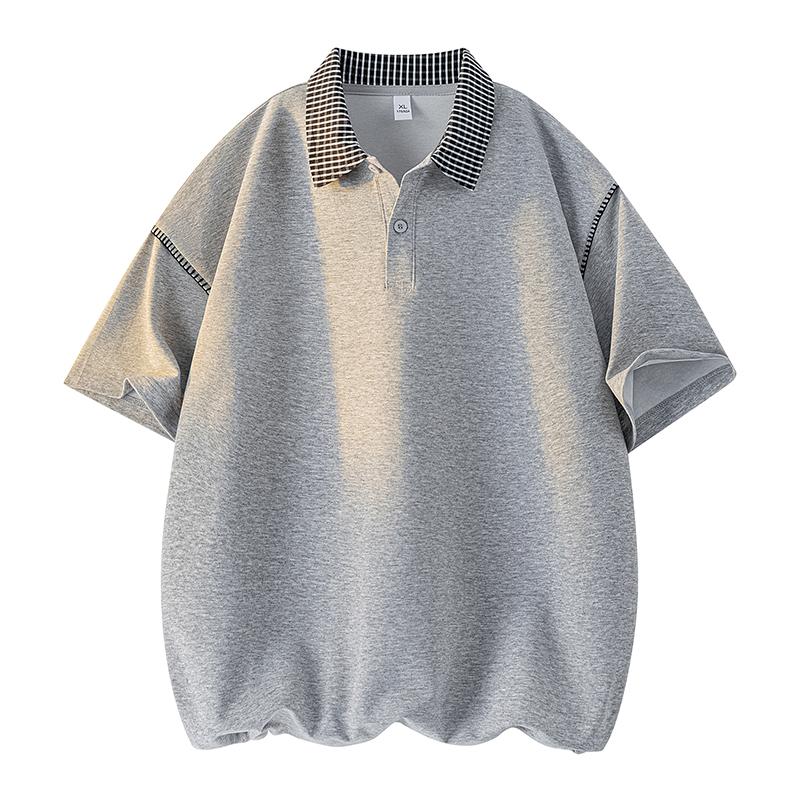 Retro plaid lapel POLO shirt short-sleeved T-shirt men's summer casual T-shirt