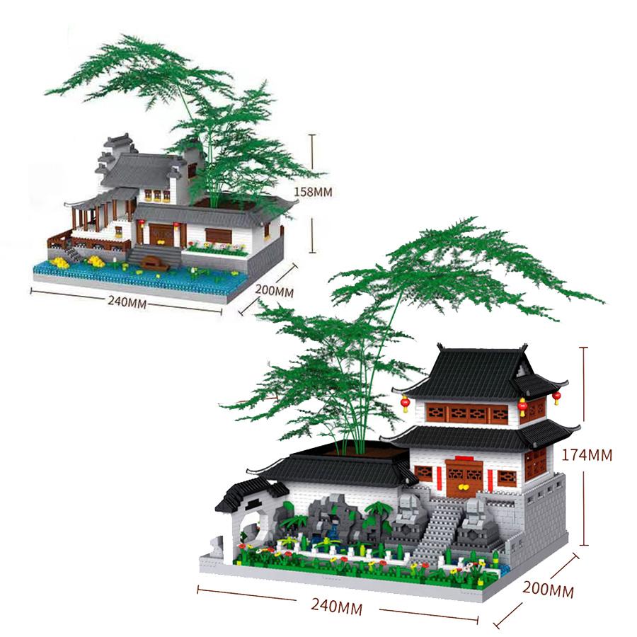 Idea Chinese Architecture Micro Diamond Block Recalling Jiangnan Build Brick Bonsai Pen Container Nanobrick Educational Toys