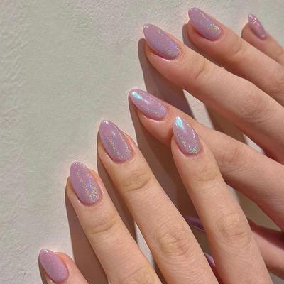 24 Pçs/set Unhas Rápidas Glitter Roxo Aurora Falsos Nials Adesivo Wearable À Prova D 'Água Manicure Terminado Unhas