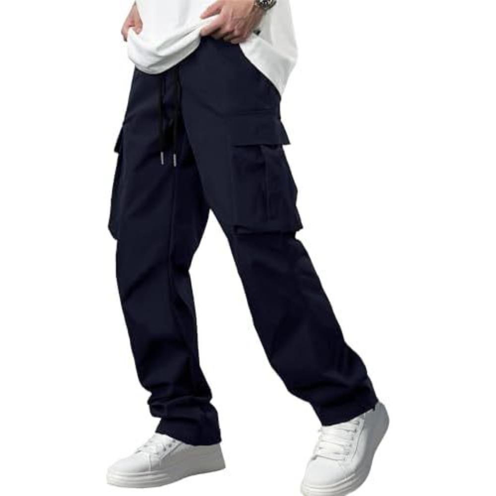 Men's Casual Cargo Pants Drawstring Multi-Pocket Tactical Trousers Outdoor Hiking Jogging Sports Pants