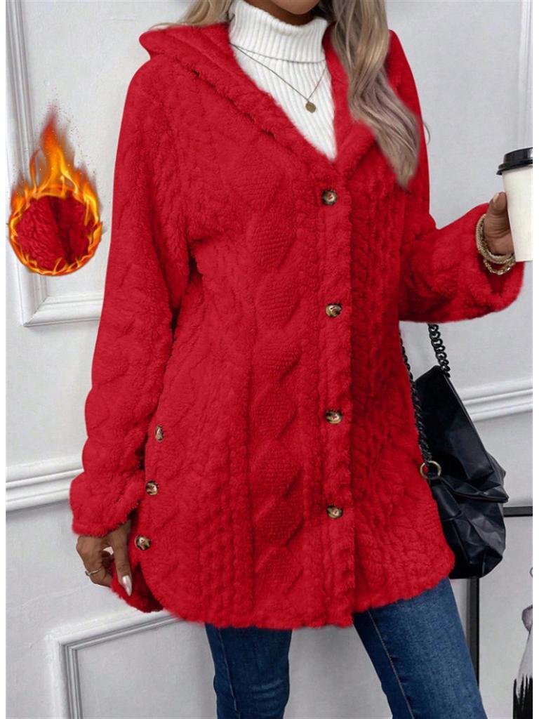 2026 Women's Solid Color Plush Hooded Sweatshirt with Diamond Pattern Design