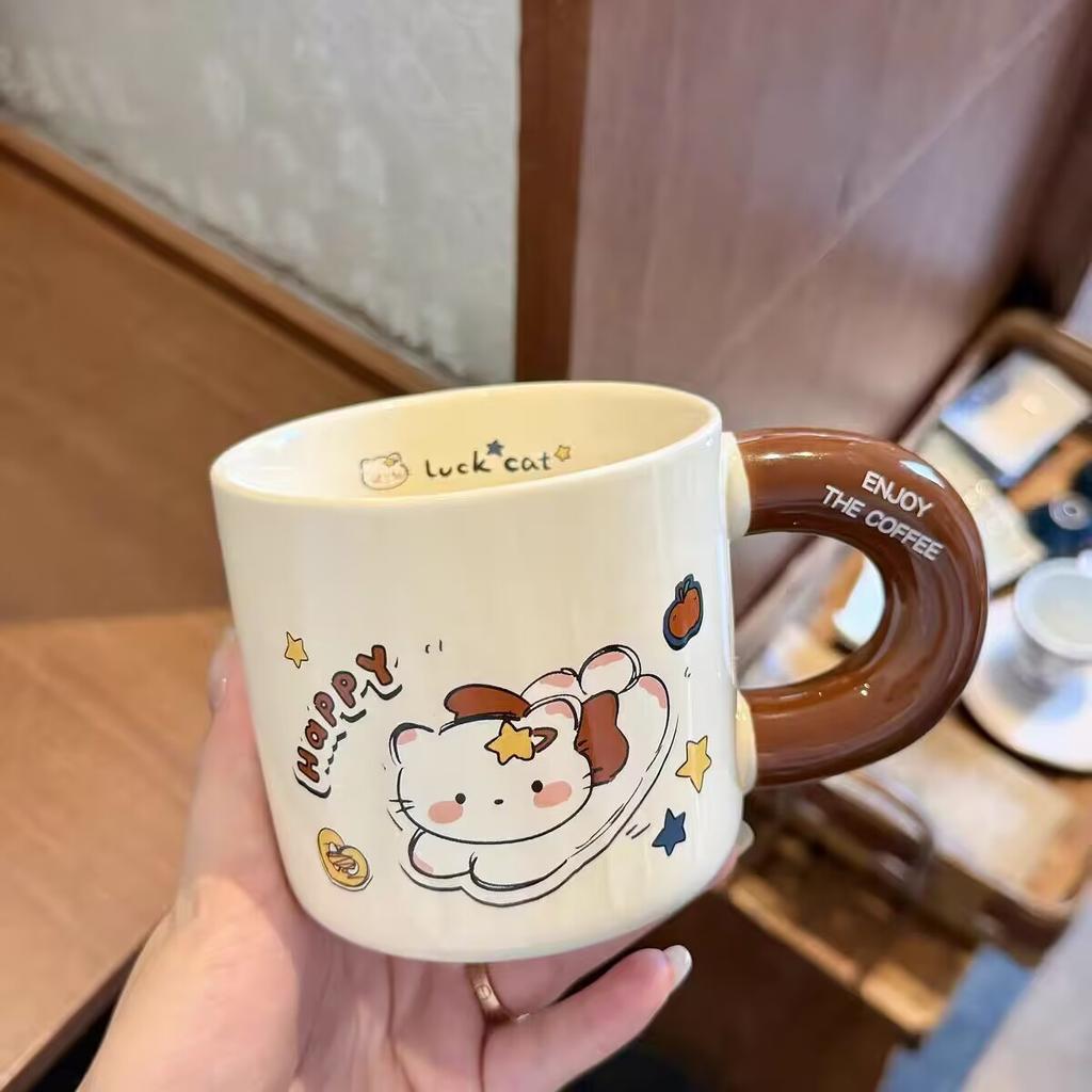 Mug with lid with straw cup high value ins ceramic water cup women's home office coffee breakfast cup