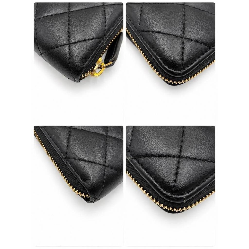 Used CHANEL Matelass Long Wallet, Round Zipper, Black, Lambskin