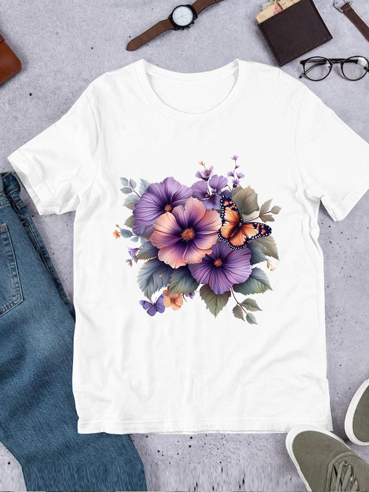 Casual Printed O-neck Printing T-shirt Clothes Ladies Butterfly Trend 90s Fashion Top Tee Short Sleeve T Women Female Clothing