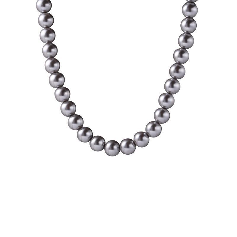 Pink & Gray Glass Pearl Necklace Autumn Winter Style for Women Sweater Chain with Air Texture Pearl Neck Chain