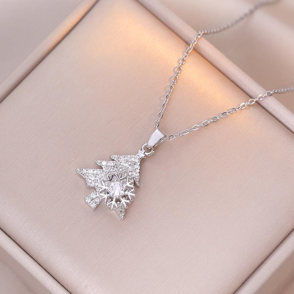 Fashion Rotatable Snowflake Christmas Tree Pendant Necklace for Women 2024 New Stainless Steel Chain Jewelry Party Accessories