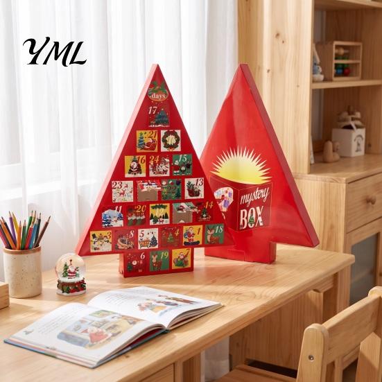 Xmas Party Treat Holder Christmas Tree Advent Calendar Box, DIY Surprising Shaped Paper Hole Punch Holiday Box Gift Fillable Countdown for Candy Small