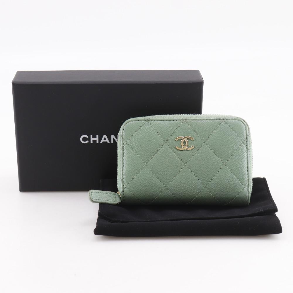 Chanel Matelasse Coin Purse AP0216 Zip Coin Purse Classic Gold Caviar Skin Women Used
