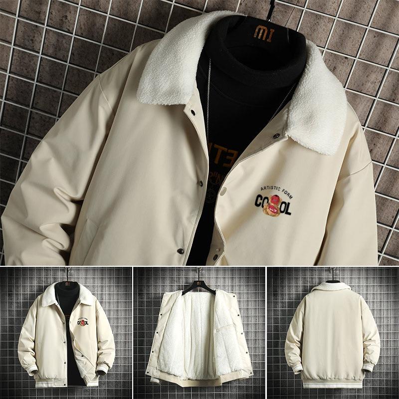 Cotton-padded Men's Autumn and Winter Trendy Brand Lamb Wool Collar Couple Jacket Thickened Warm Cotton-padded Men's Fashion Casual Jacket