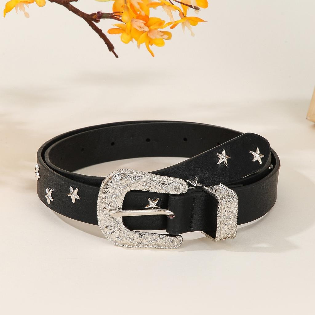 Belt Carved Buckle Whole Hole Lady's American Vintage Decoration Ins Style Personality Belt Subculture Trouser Belt