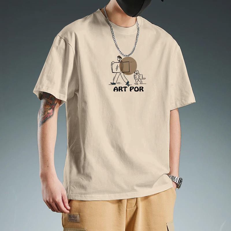 Jednoduché pánské tričko s potiskem Letní trendy tištěné tričko s kulatým výstřihem Bavlněné s krátkým rukávem Volné Trendy Prodyšné tričko