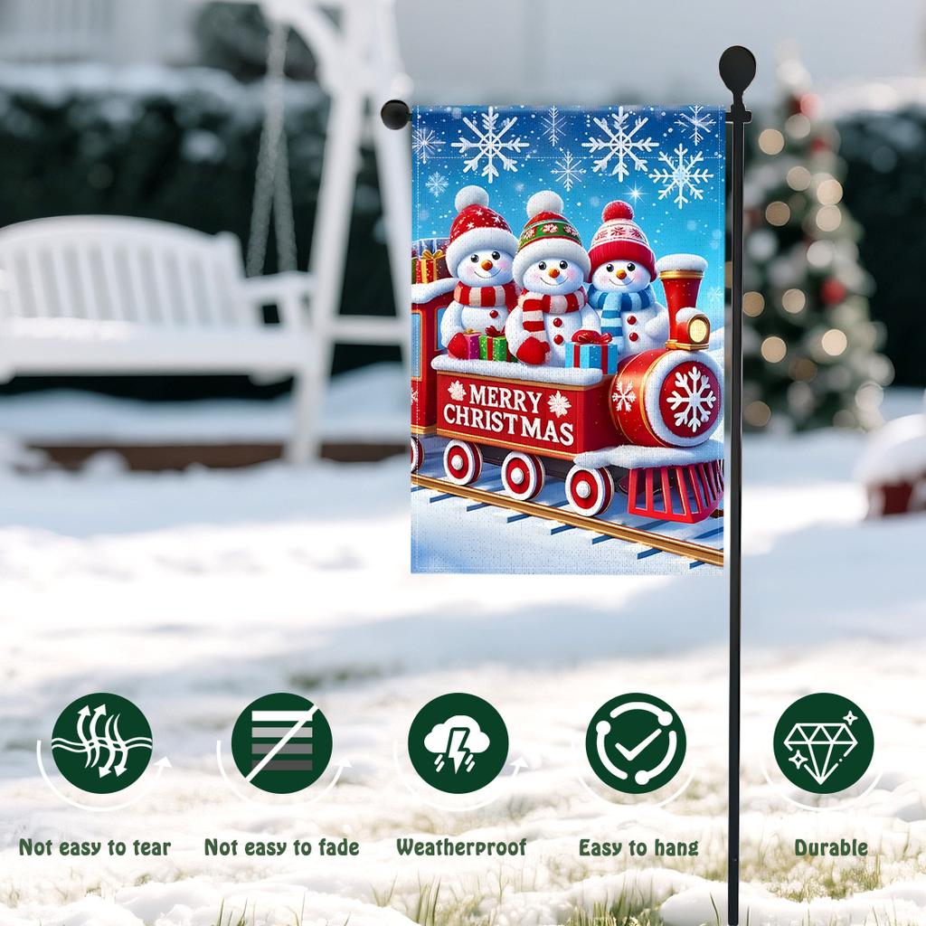 Christmas snowman trainGarden Flag 12x18 Inch Double Sided for Courtyard Outdoor Welcome Flag Decoration (Excluding flagpole)
