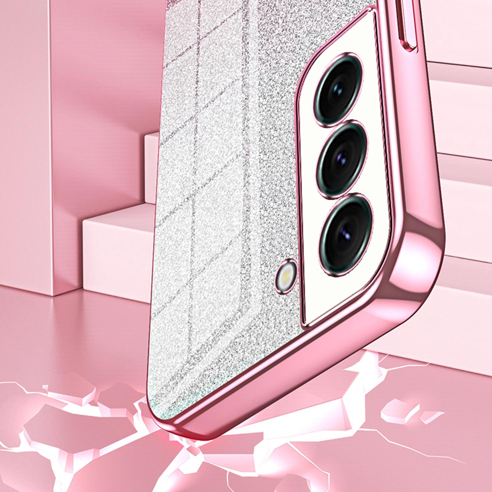 

For Samsung Galaxy S22+ 5G Case Gradient Glitter Electroplated TPU Phone Cover Pink